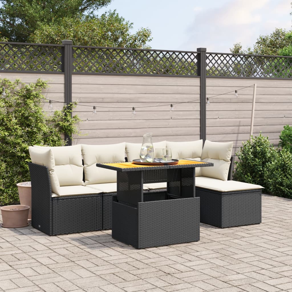 6-delige Loungeset met kussens poly rattan zwart is nu te koop bij PeponiXL, paradijselijk wonen!