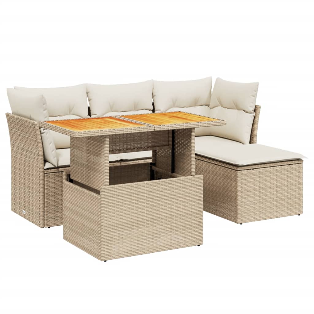 6-delige Loungeset met kussens poly rattan beige is nu te koop bij PeponiXL, paradijselijk wonen!
