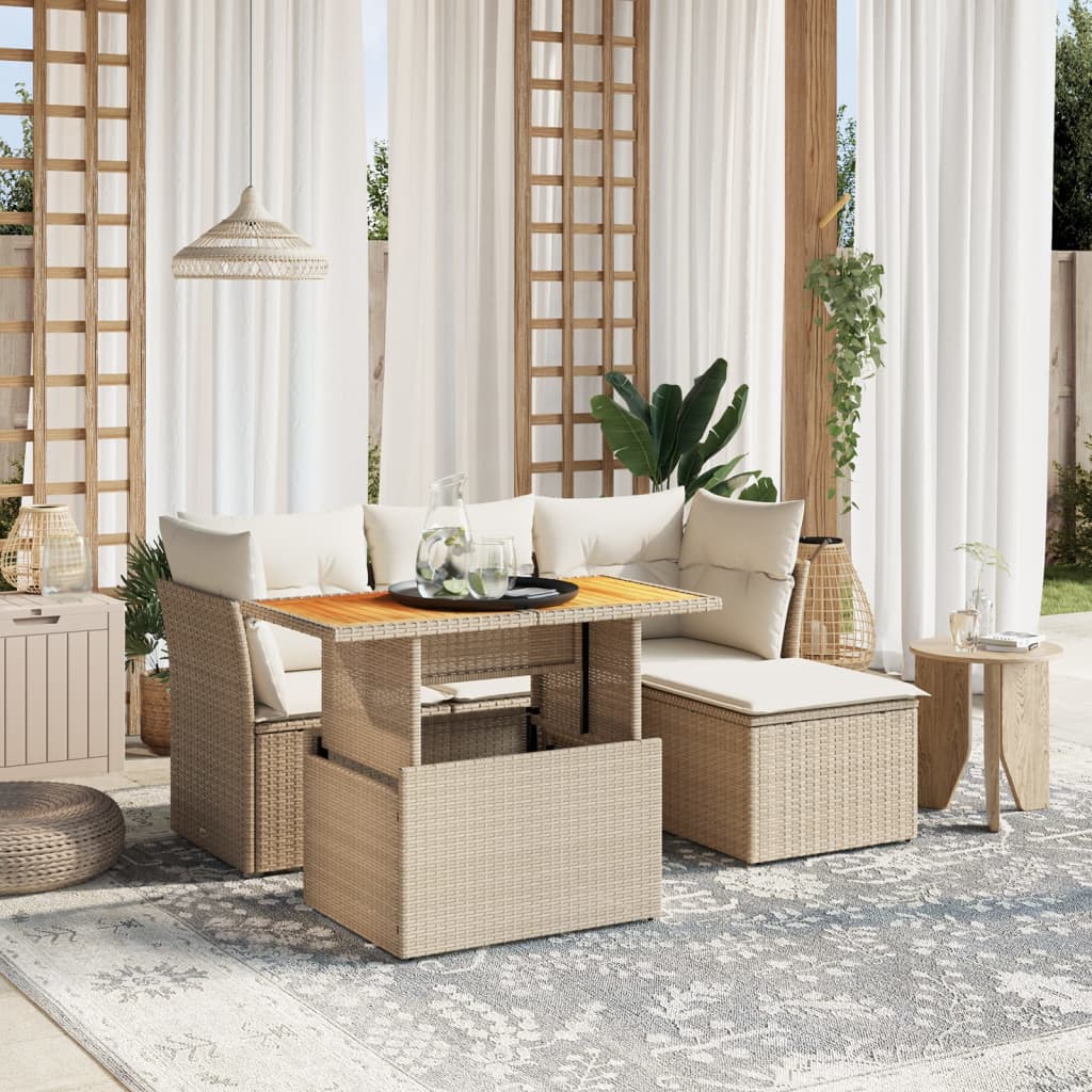 6-delige Loungeset met kussens poly rattan beige is nu te koop bij PeponiXL, paradijselijk wonen!