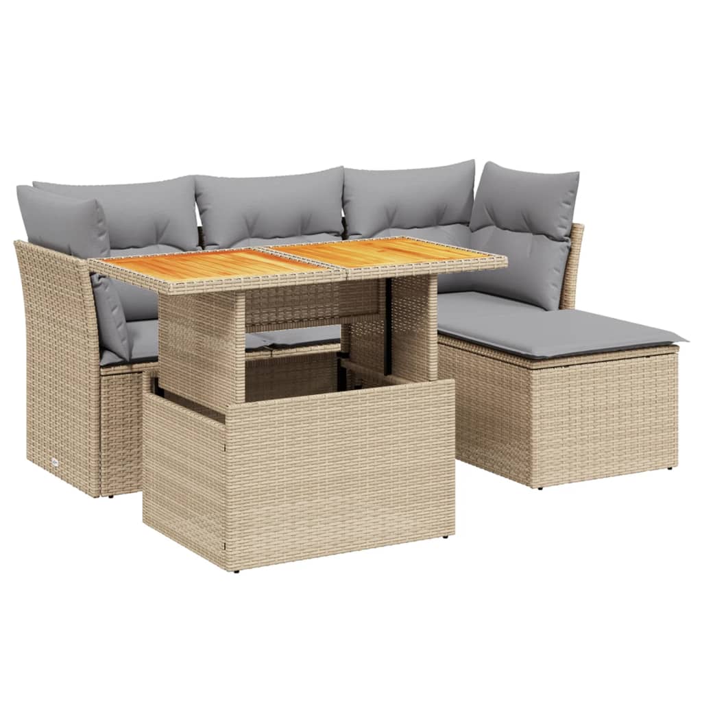 6-delige Loungeset met kussens poly rattan beige is nu te koop bij PeponiXL, paradijselijk wonen!