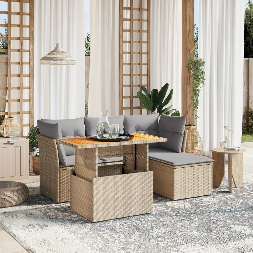 6-delige Loungeset met kussens poly rattan beige is nu te koop bij PeponiXL, paradijselijk wonen!