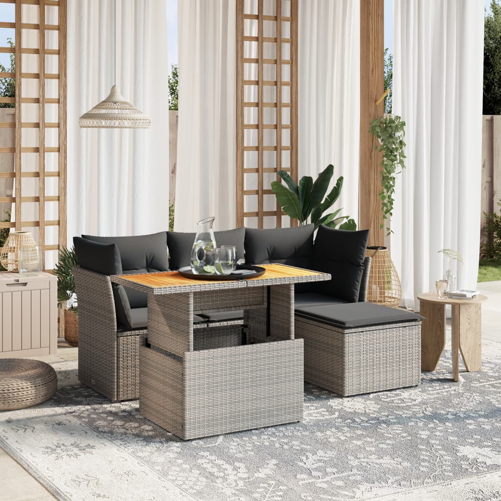 6-delige Loungeset met kussens poly rattan grijs is nu te koop bij PeponiXL, paradijselijk wonen!