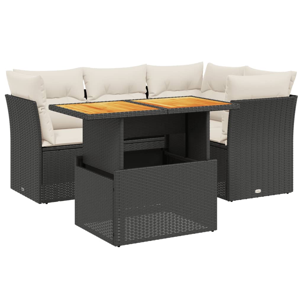 5-delige Loungeset met kussens poly rattan zwart is nu te koop bij PeponiXL, paradijselijk wonen!