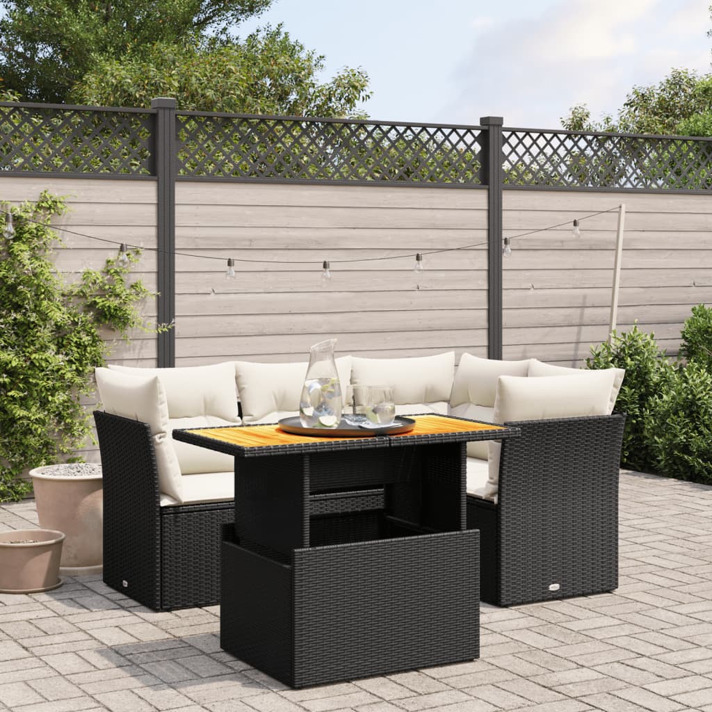 5-delige Loungeset met kussens poly rattan zwart is nu te koop bij PeponiXL, paradijselijk wonen!