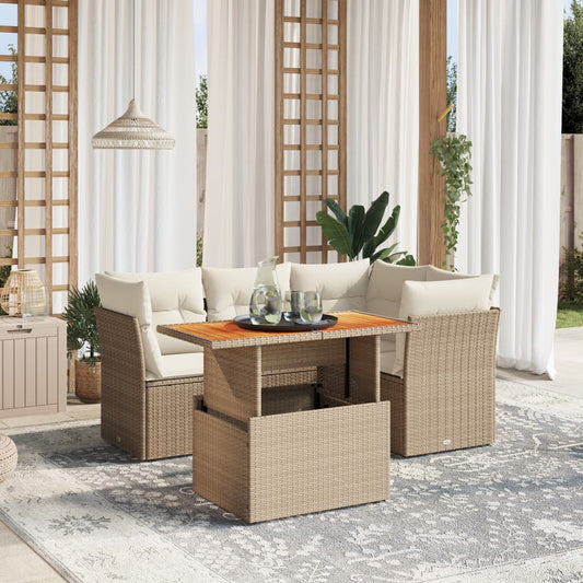 5-delige Loungeset met kussens poly rattan beige is nu te koop bij PeponiXL, paradijselijk wonen!
