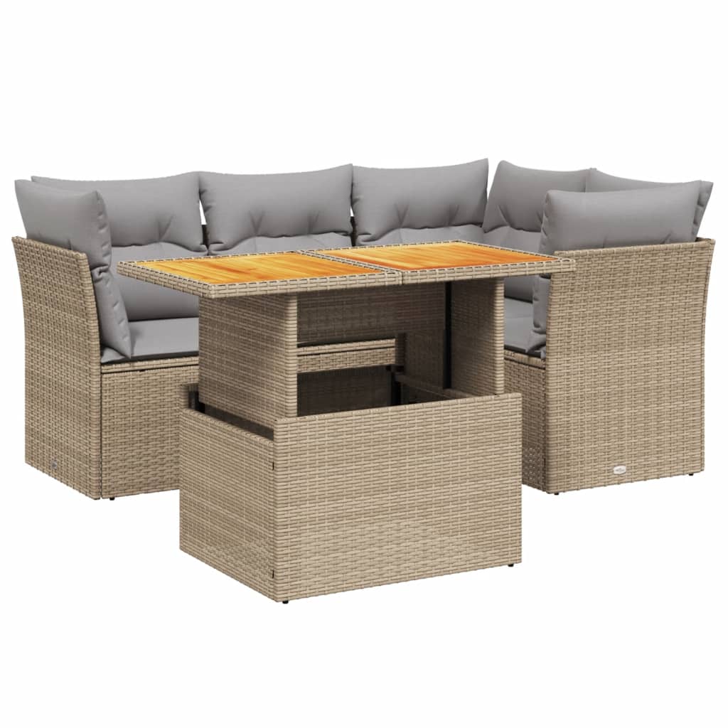 5-delige Loungeset met kussens poly rattan beige is nu te koop bij PeponiXL, paradijselijk wonen!