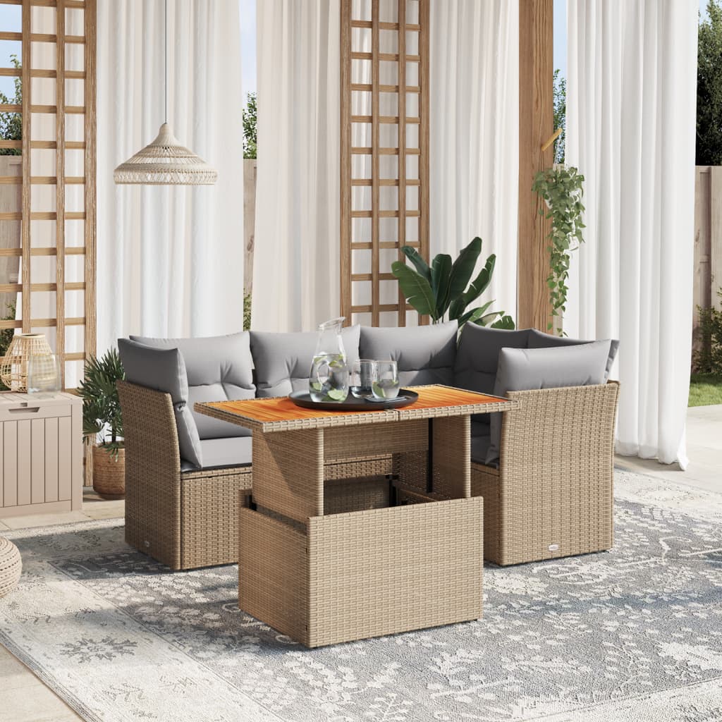 5-delige Loungeset met kussens poly rattan beige is nu te koop bij PeponiXL, paradijselijk wonen!