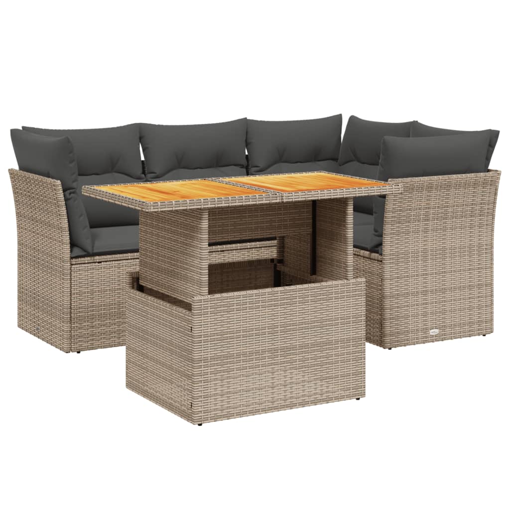 5-delige Loungeset met kussens poly rattan grijs is nu te koop bij PeponiXL, paradijselijk wonen!
