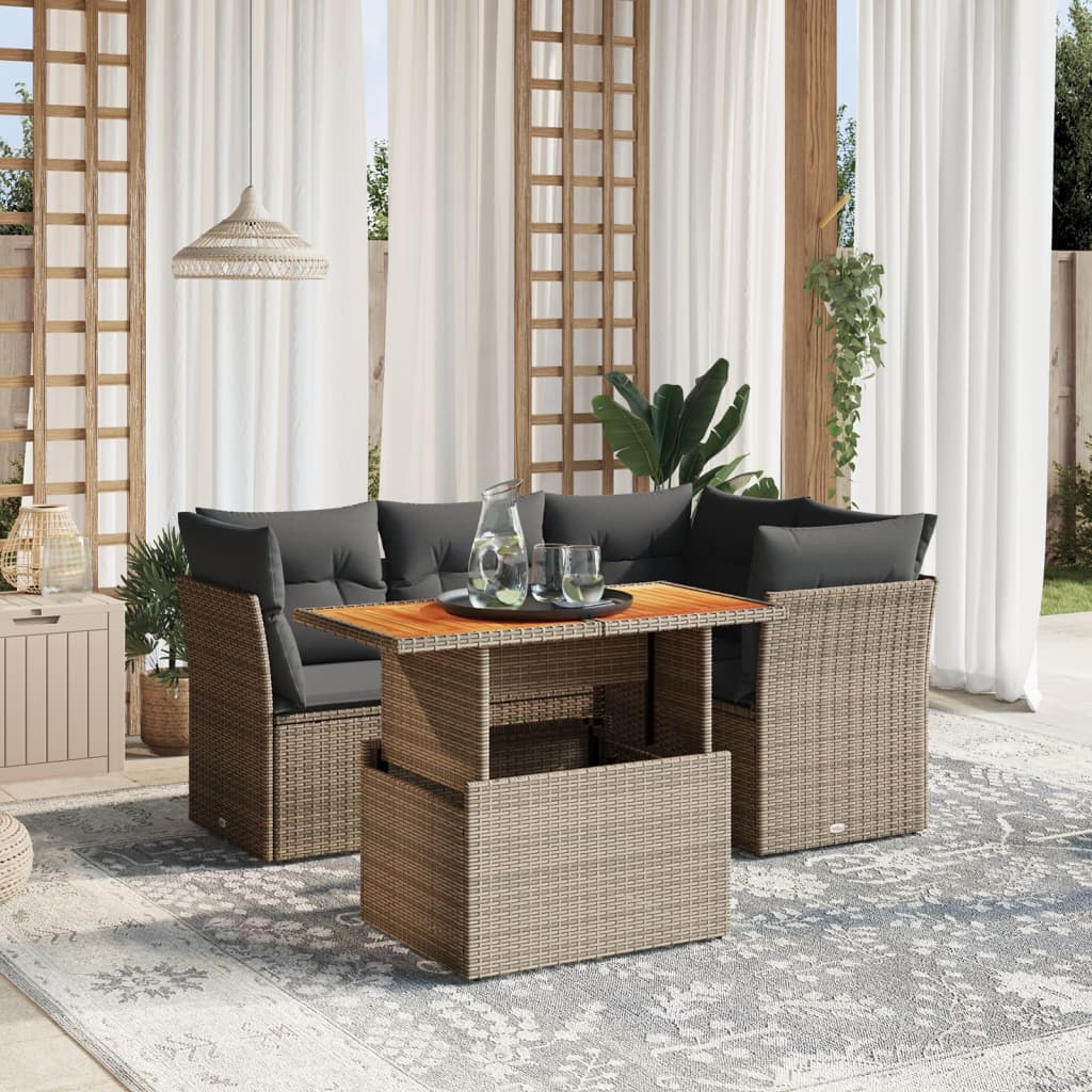 5-delige Loungeset met kussens poly rattan grijs is nu te koop bij PeponiXL, paradijselijk wonen!