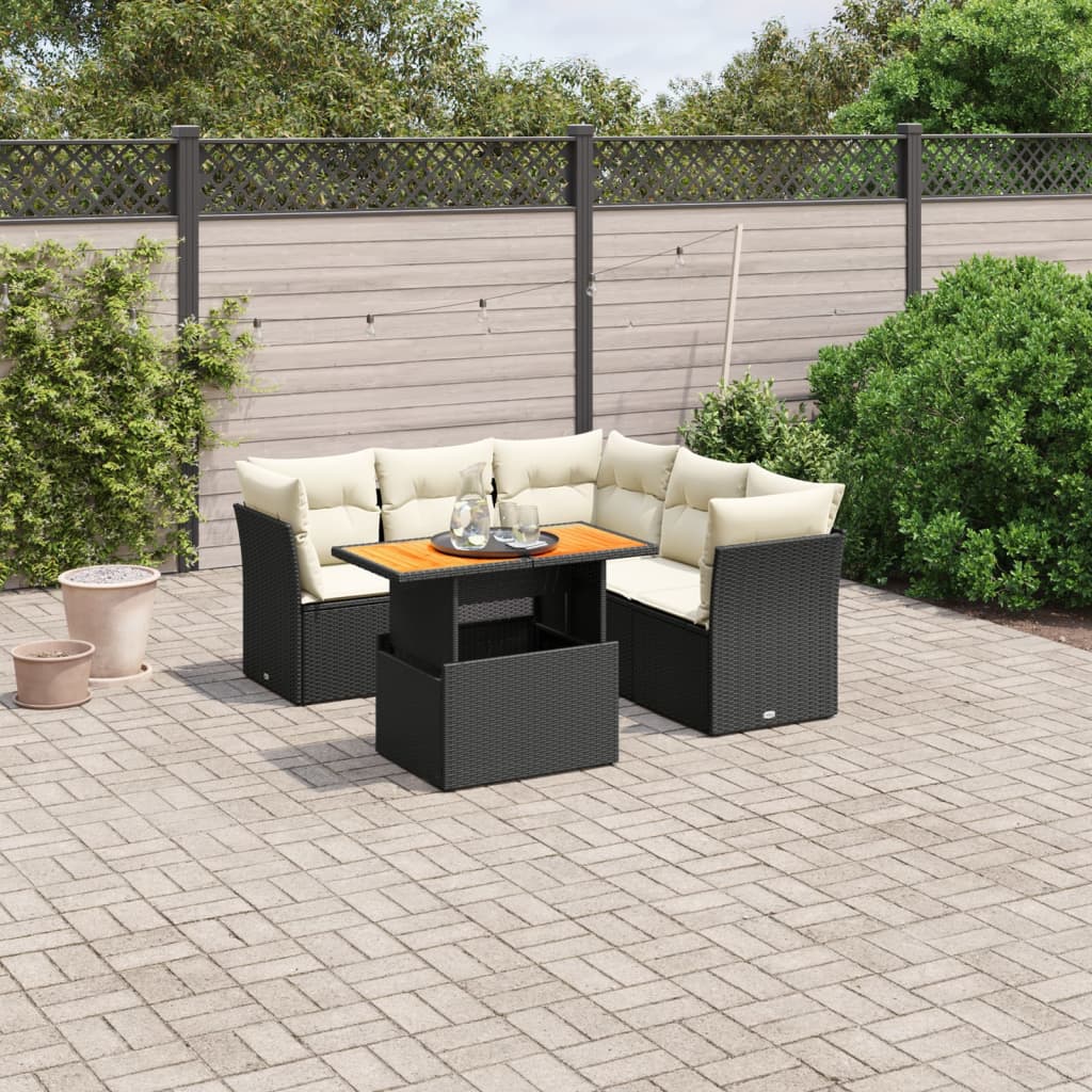 5-delige Loungeset met kussens poly rattan zwart is nu te koop bij PeponiXL, paradijselijk wonen!