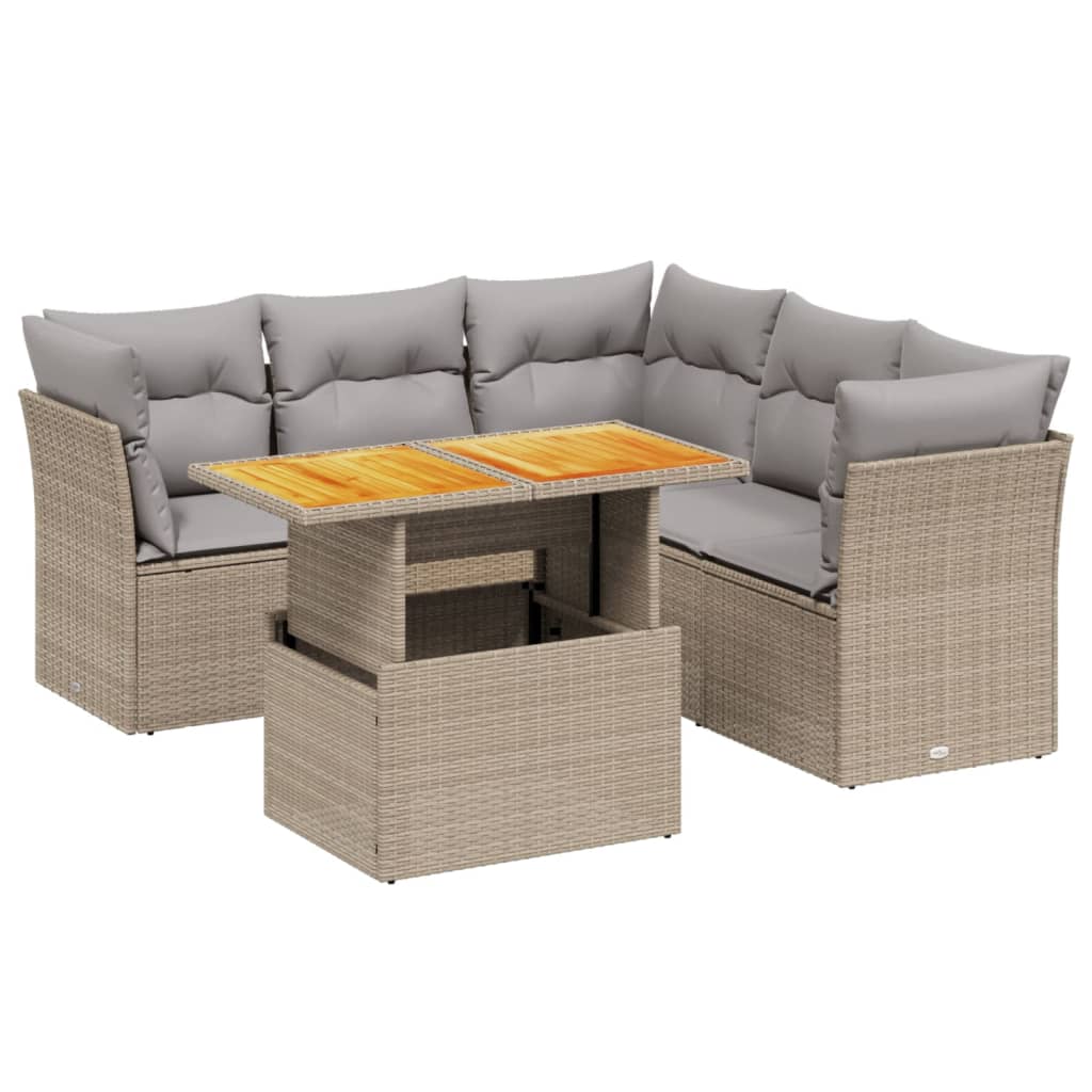 5-delige Loungeset met kussens poly rattan beige is nu te koop bij PeponiXL, paradijselijk wonen!