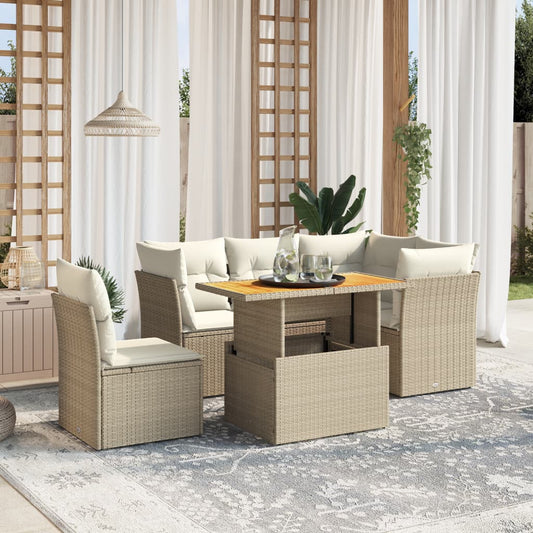 5-delige Loungeset met kussens poly rattan beige is nu te koop bij PeponiXL, paradijselijk wonen!