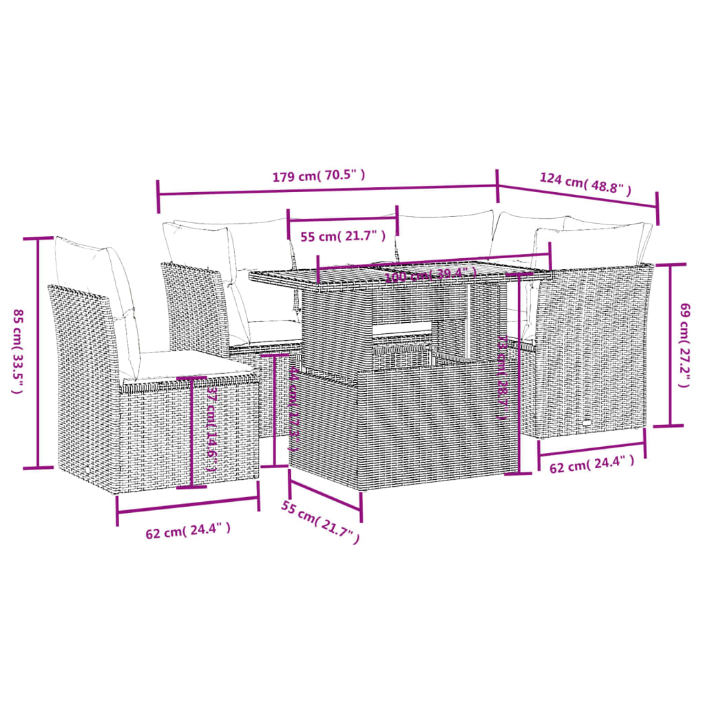 5-delige Loungeset met kussens poly rattan beige is nu te koop bij PeponiXL, paradijselijk wonen!