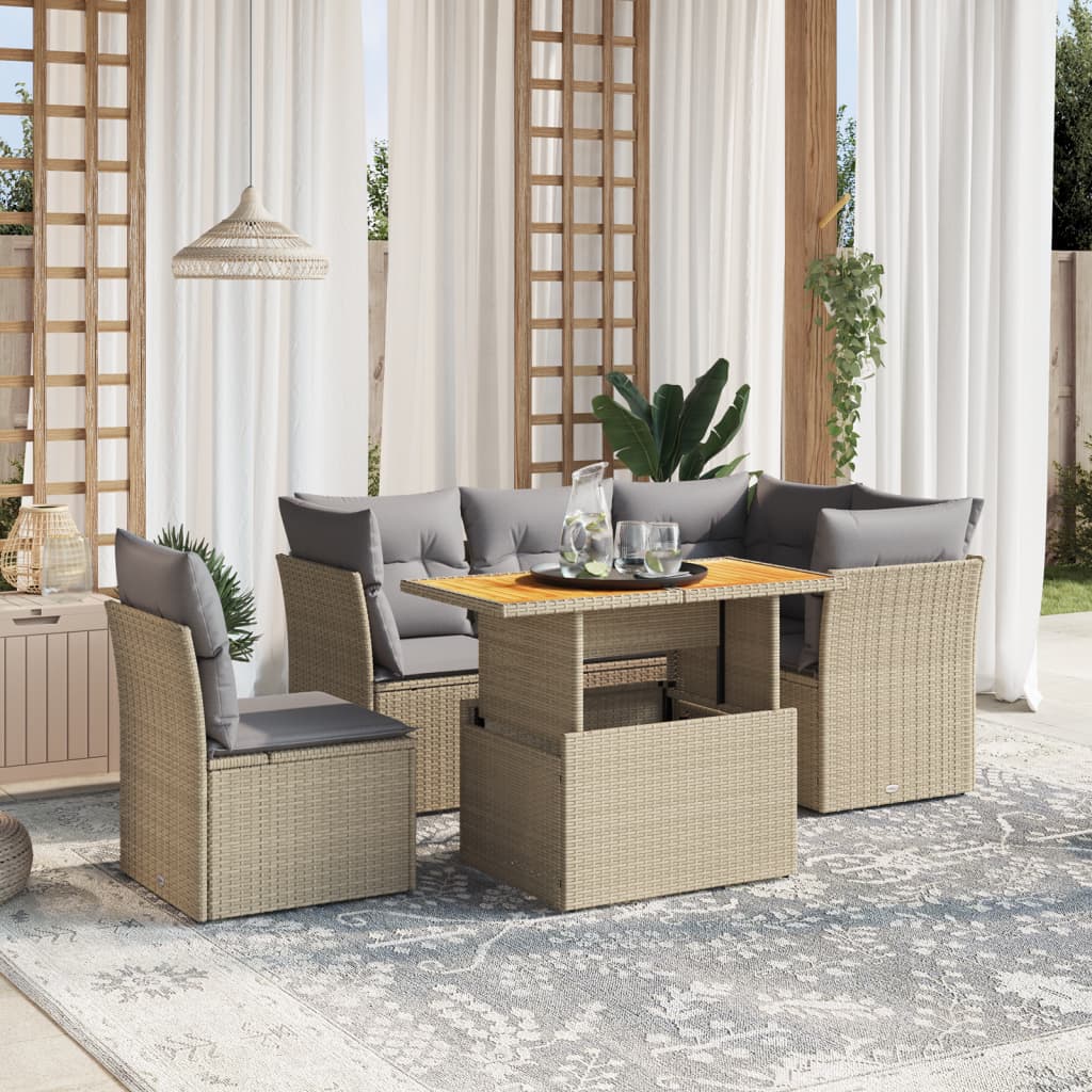 5-delige Loungeset met kussens poly rattan beige is nu te koop bij PeponiXL, paradijselijk wonen!