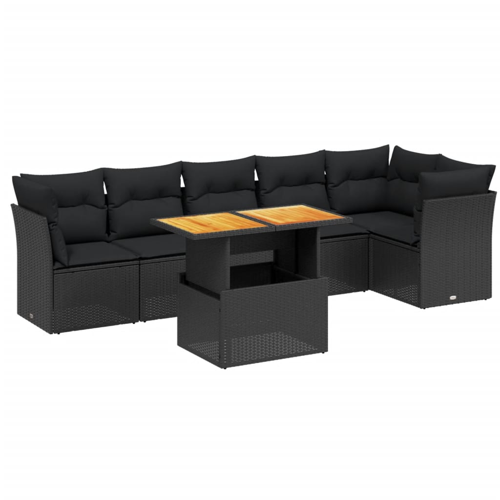 7-delige Loungeset met kussens poly rattan zwart is nu te koop bij PeponiXL, paradijselijk wonen!