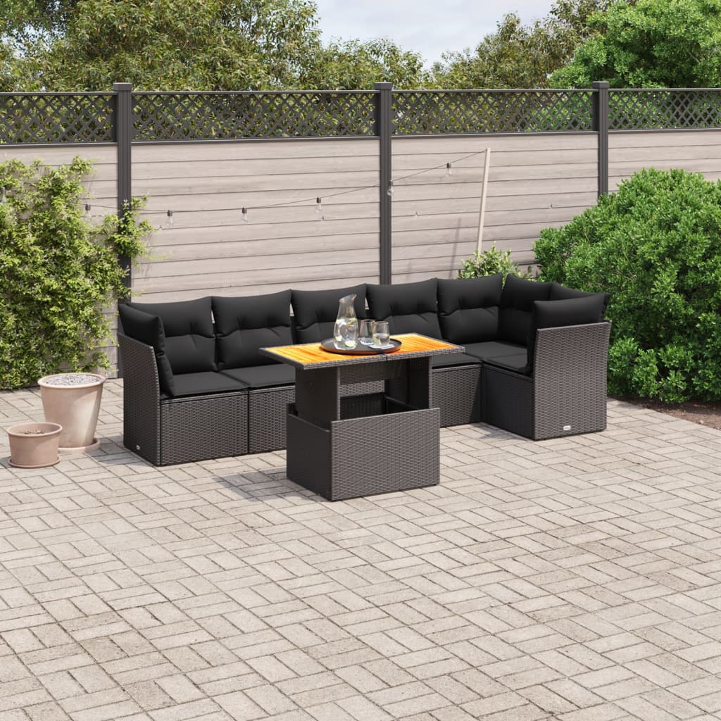 7-delige Loungeset met kussens poly rattan zwart is nu te koop bij PeponiXL, paradijselijk wonen!