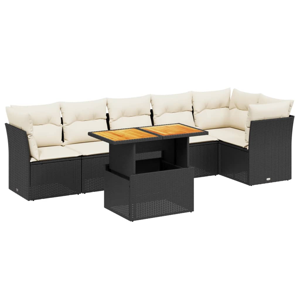 7-delige Loungeset met kussens poly rattan zwart is nu te koop bij PeponiXL, paradijselijk wonen!