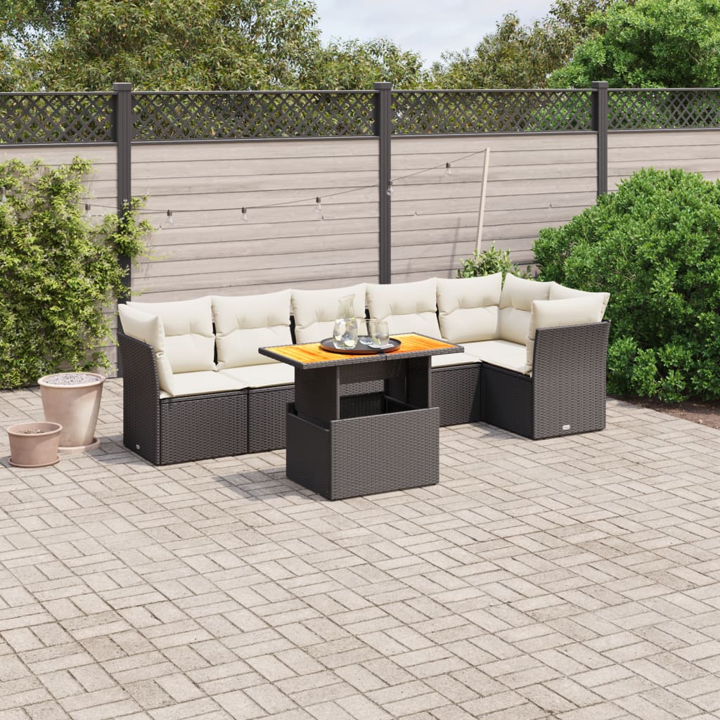7-delige Loungeset met kussens poly rattan zwart is nu te koop bij PeponiXL, paradijselijk wonen!