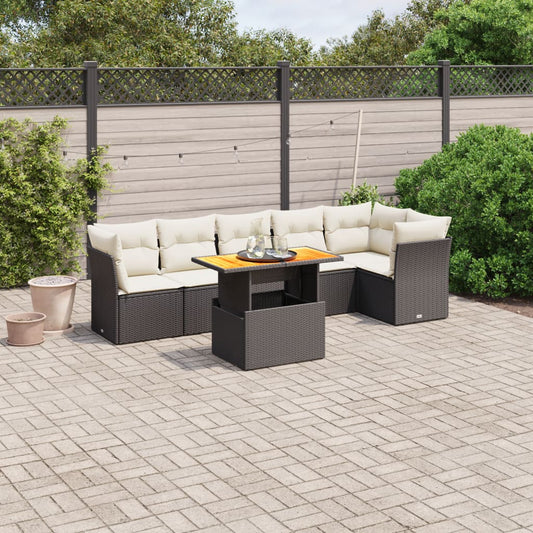 7-delige Loungeset met kussens poly rattan zwart is nu te koop bij PeponiXL, paradijselijk wonen!