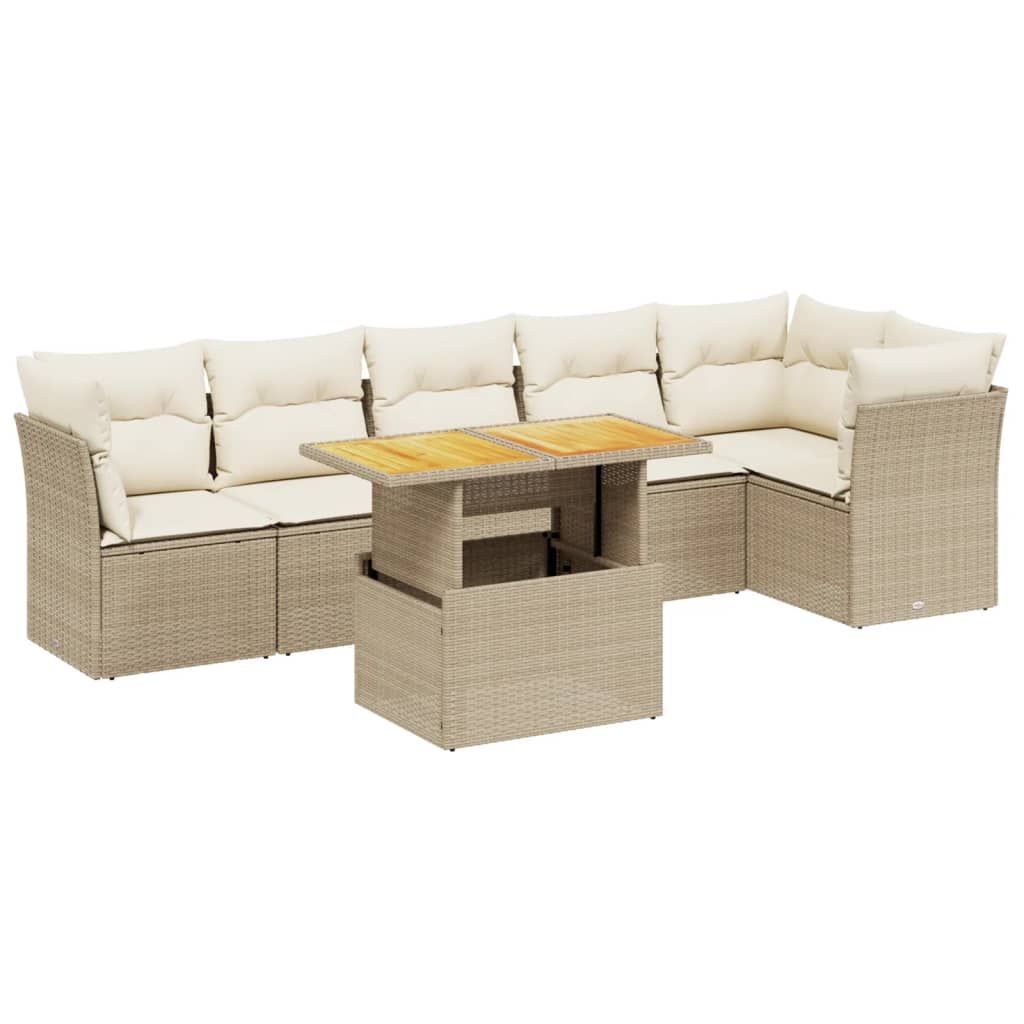 7-delige Loungeset met kussens poly rattan beige is nu te koop bij PeponiXL, paradijselijk wonen!