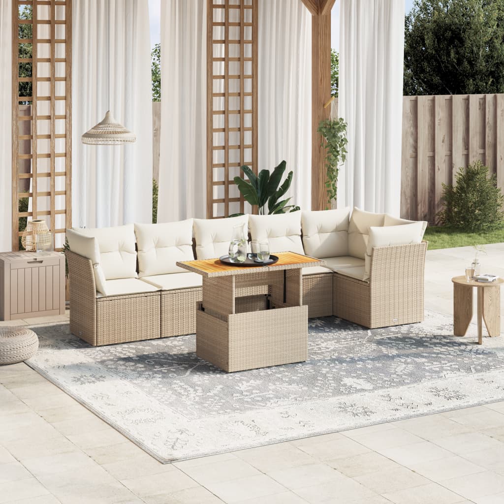 7-delige Loungeset met kussens poly rattan beige is nu te koop bij PeponiXL, paradijselijk wonen!