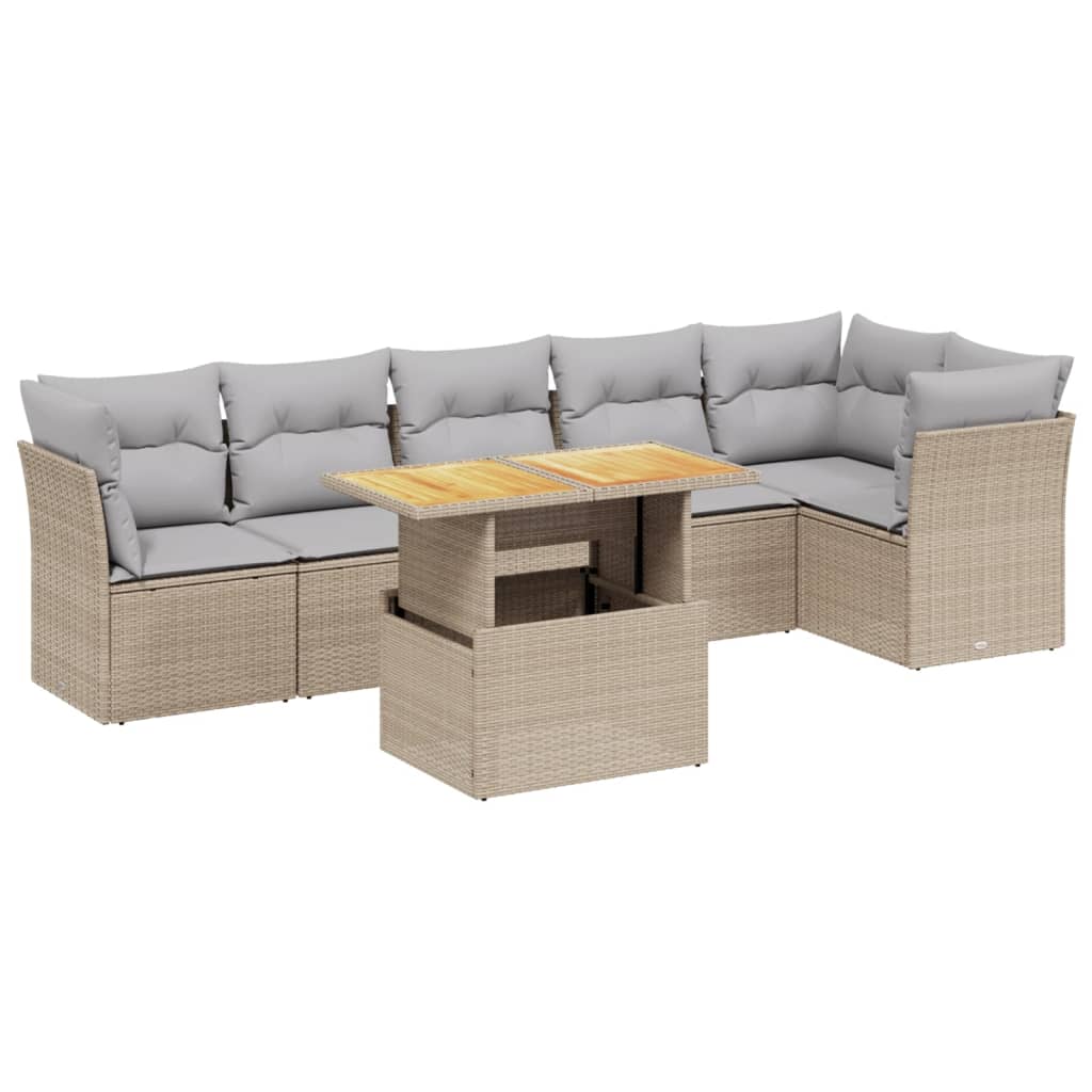 7-delige Loungeset met kussens poly rattan beige is nu te koop bij PeponiXL, paradijselijk wonen!