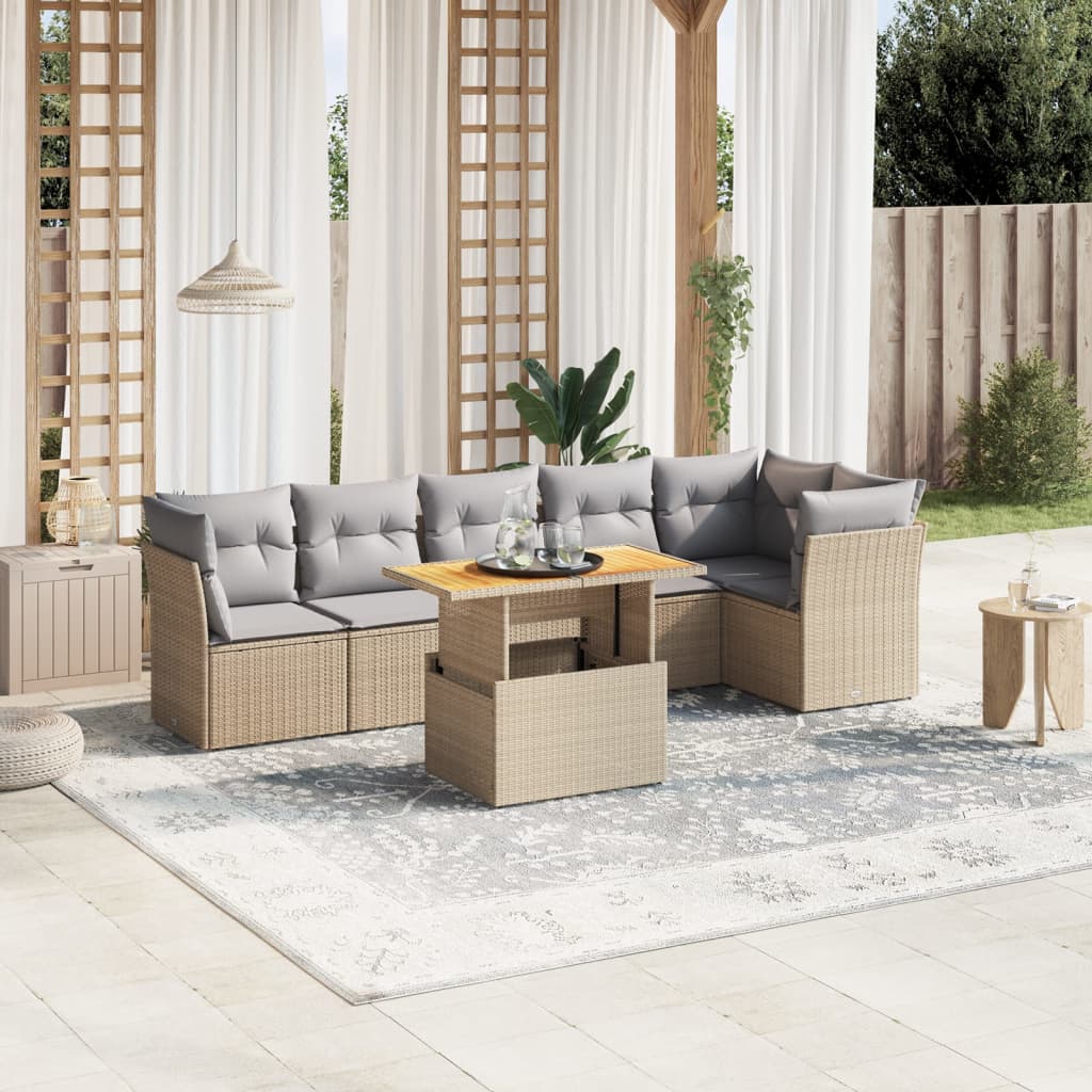 7-delige Loungeset met kussens poly rattan beige is nu te koop bij PeponiXL, paradijselijk wonen!