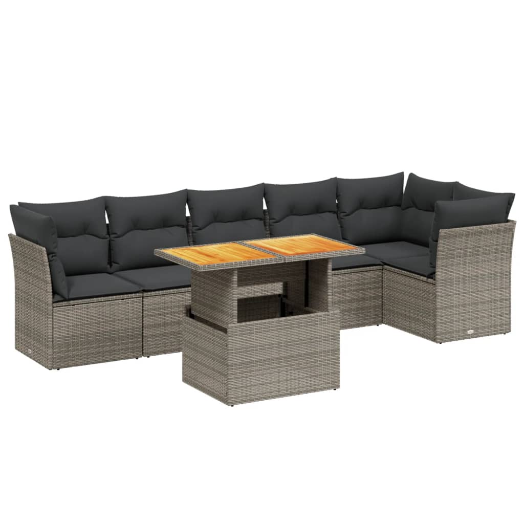 7-delige Loungeset met kussens poly rattan grijs is nu te koop bij PeponiXL, paradijselijk wonen!