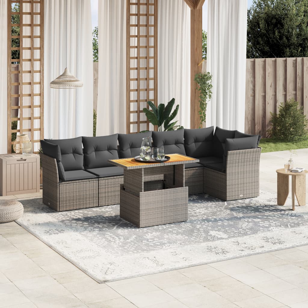 7-delige Loungeset met kussens poly rattan grijs is nu te koop bij PeponiXL, paradijselijk wonen!
