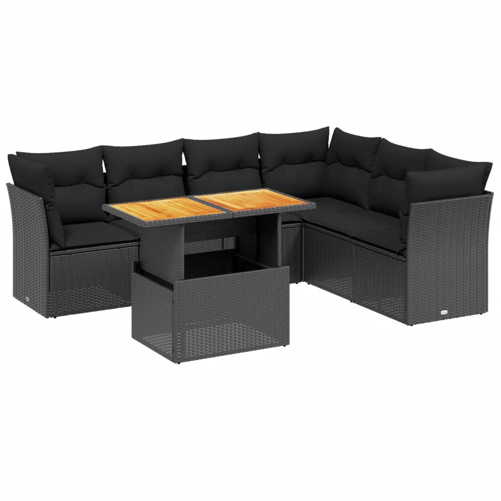 7-delige Loungeset met kussens poly rattan zwart is nu te koop bij PeponiXL, paradijselijk wonen!