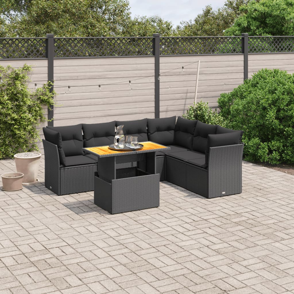 7-delige Loungeset met kussens poly rattan zwart is nu te koop bij PeponiXL, paradijselijk wonen!