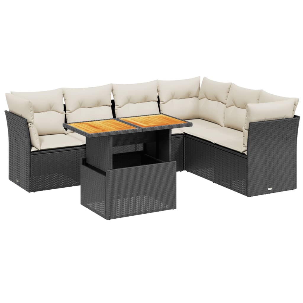 7-delige Loungeset met kussens poly rattan zwart is nu te koop bij PeponiXL, paradijselijk wonen!