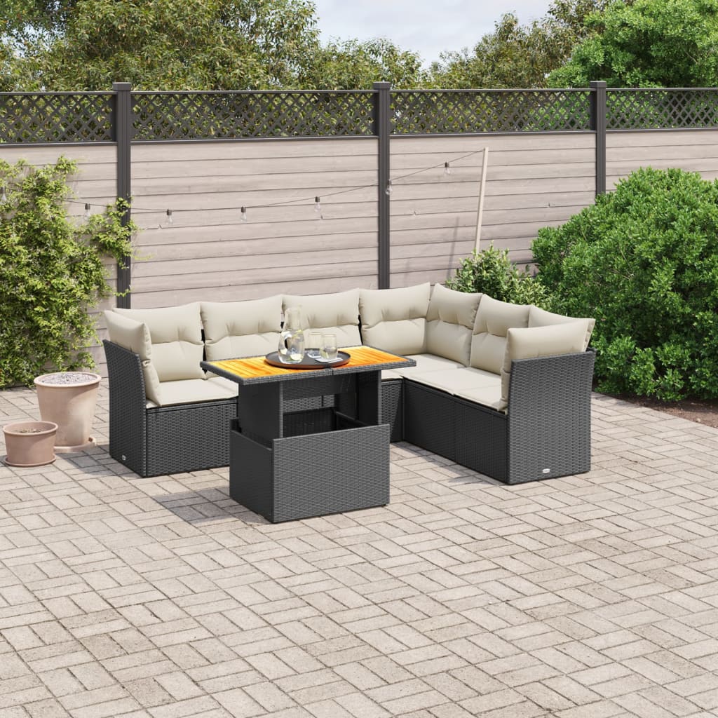 7-delige Loungeset met kussens poly rattan zwart is nu te koop bij PeponiXL, paradijselijk wonen!