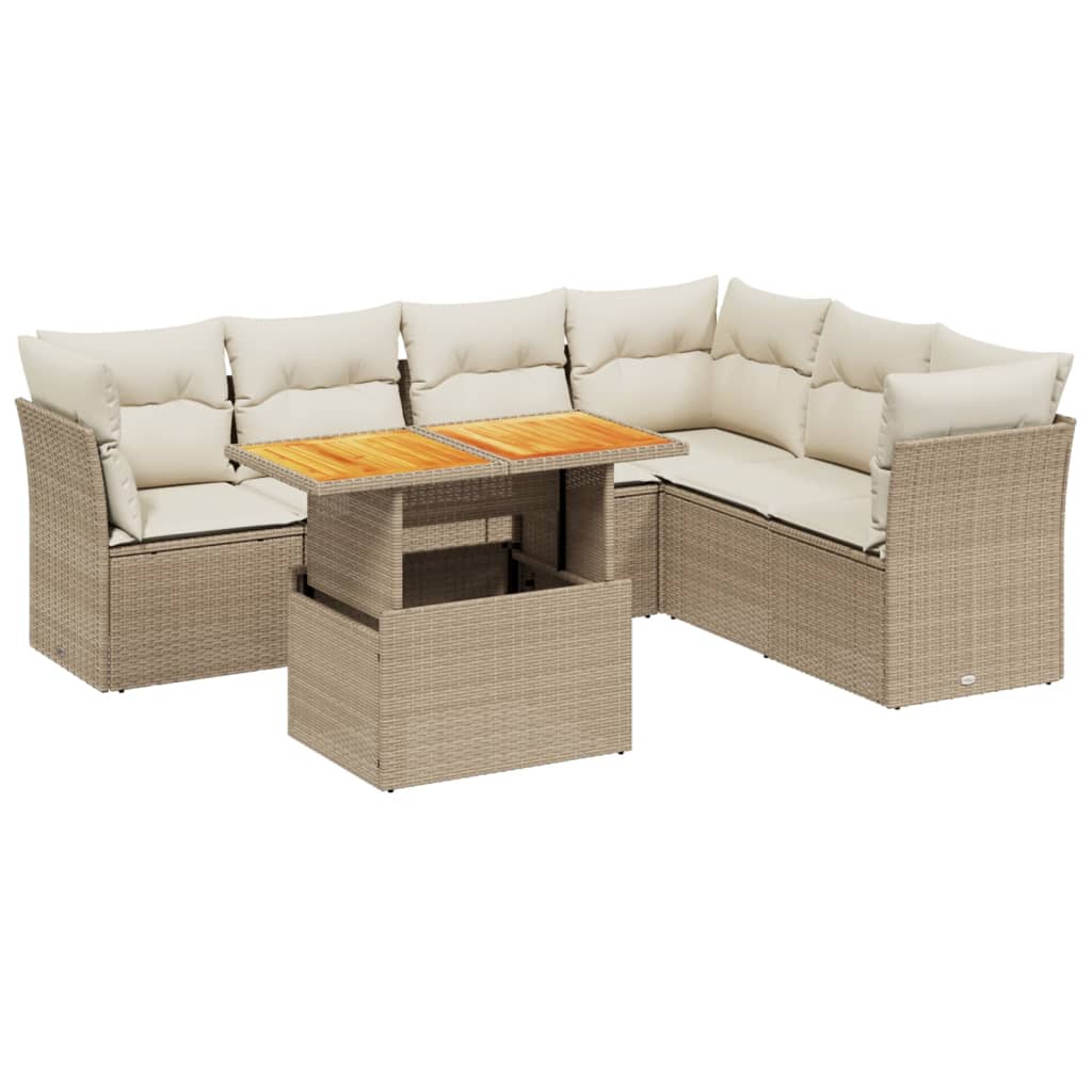 7-delige Loungeset met kussens poly rattan beige is nu te koop bij PeponiXL, paradijselijk wonen!