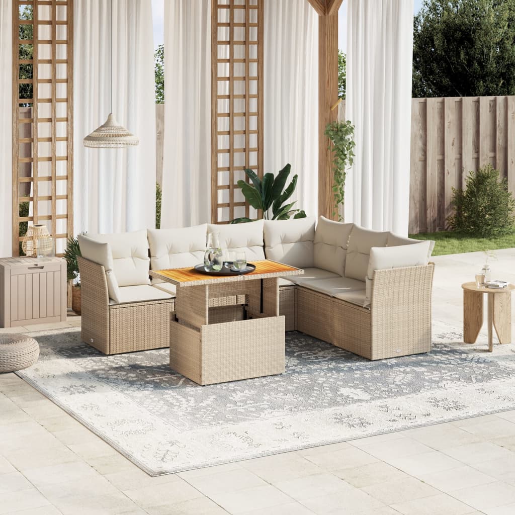 7-delige Loungeset met kussens poly rattan beige is nu te koop bij PeponiXL, paradijselijk wonen!