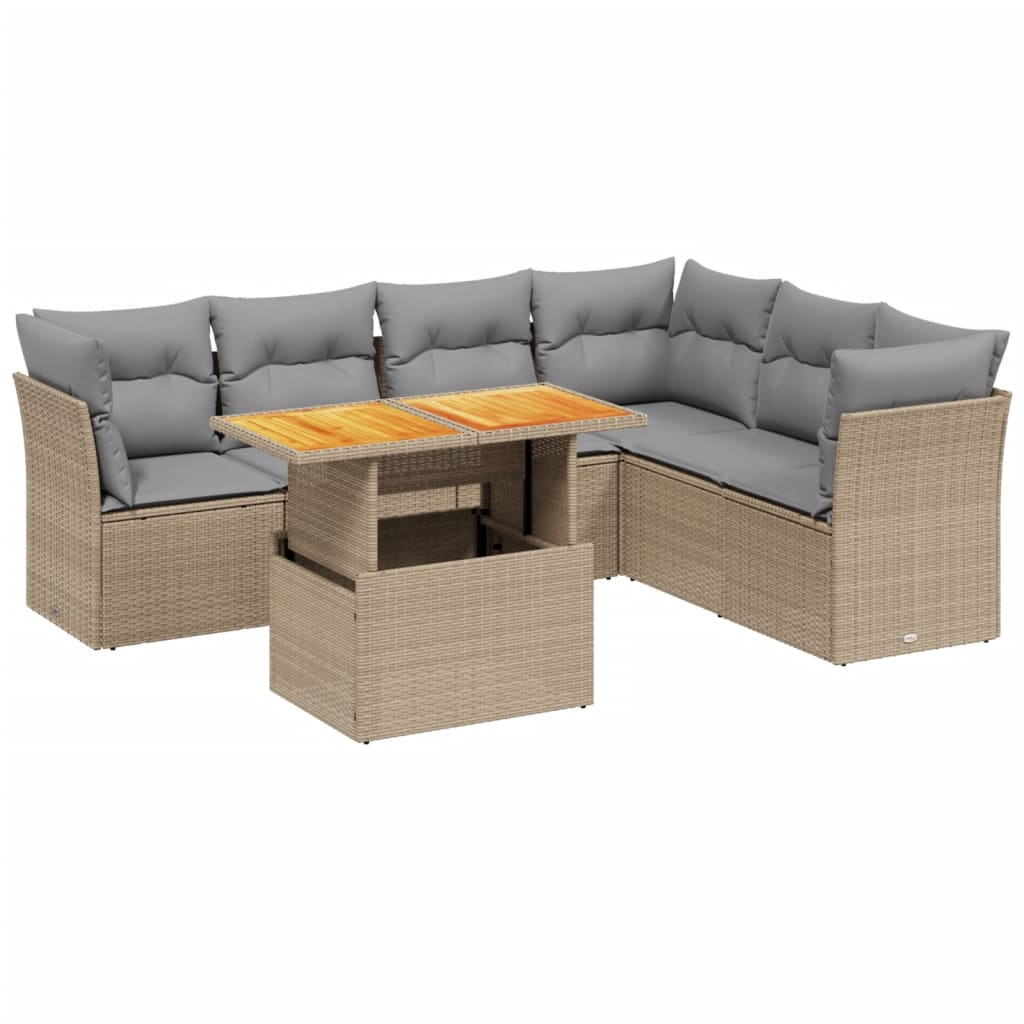 7-delige Loungeset met kussens poly rattan beige is nu te koop bij PeponiXL, paradijselijk wonen!