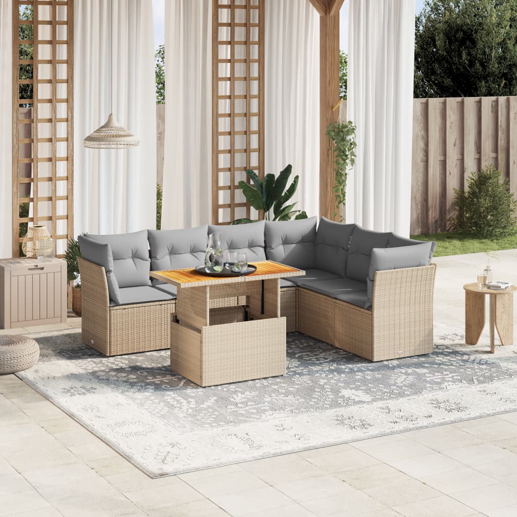 7-delige Loungeset met kussens poly rattan beige is nu te koop bij PeponiXL, paradijselijk wonen!