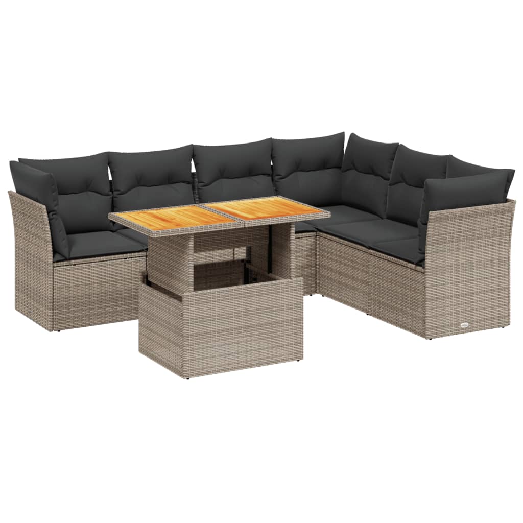 7-delige Loungeset met kussens poly rattan grijs is nu te koop bij PeponiXL, paradijselijk wonen!