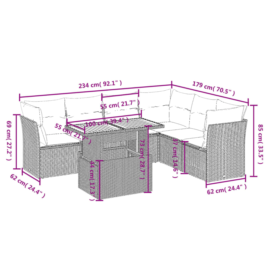 7-delige Loungeset met kussens poly rattan grijs is nu te koop bij PeponiXL, paradijselijk wonen!