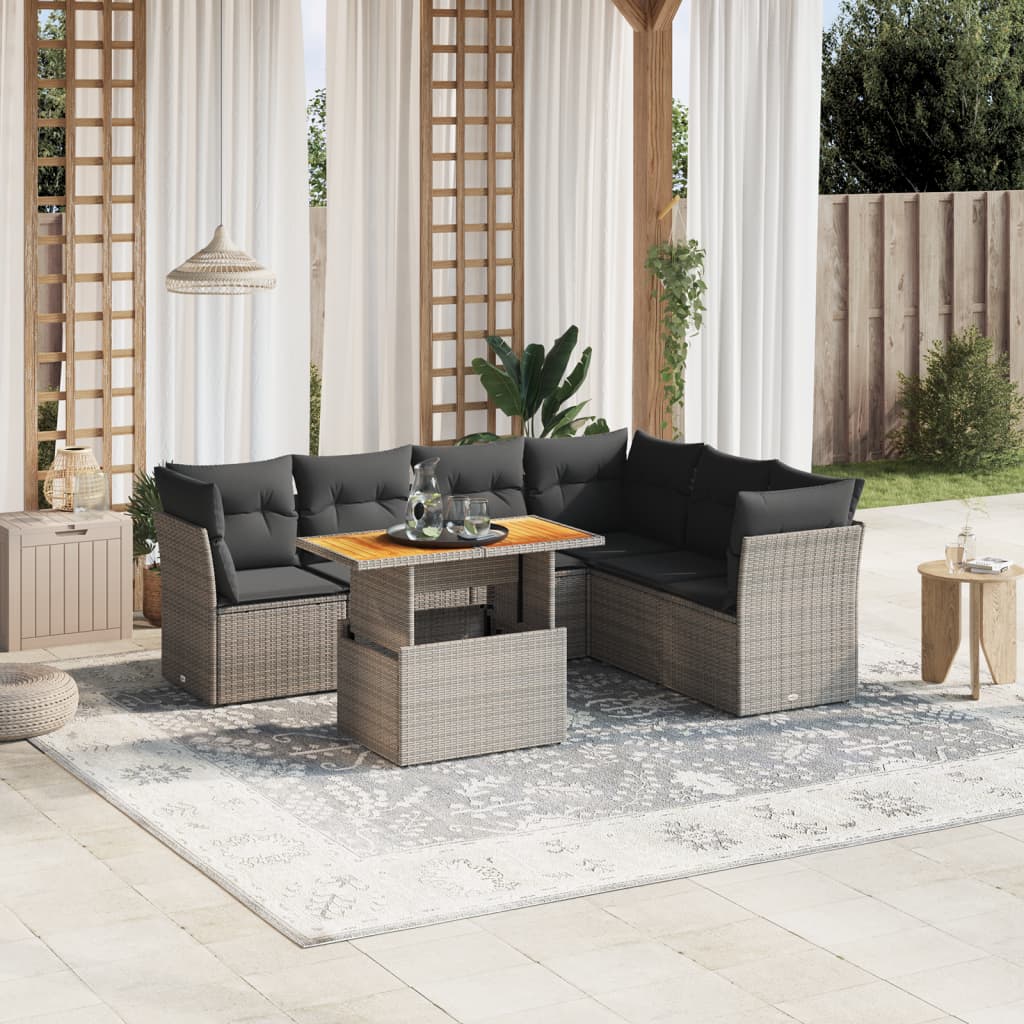 7-delige Loungeset met kussens poly rattan grijs is nu te koop bij PeponiXL, paradijselijk wonen!