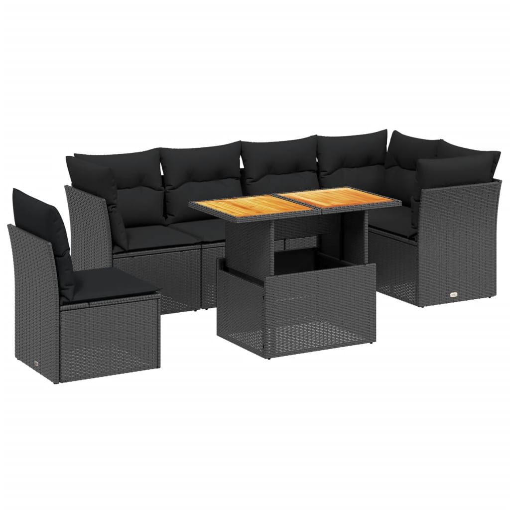 7-delige Loungeset met kussens poly rattan zwart is nu te koop bij PeponiXL, paradijselijk wonen!
