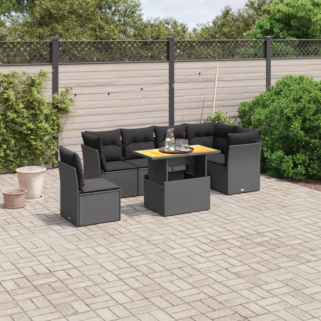 7-delige Loungeset met kussens poly rattan zwart is nu te koop bij PeponiXL, paradijselijk wonen!