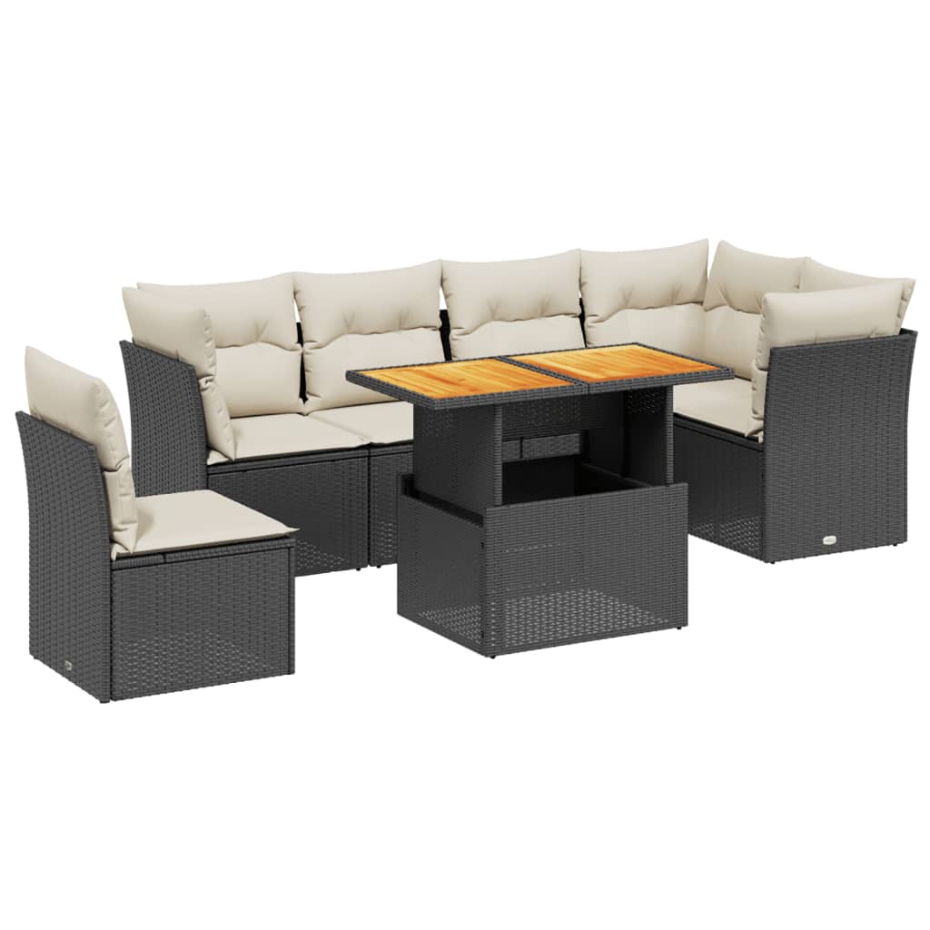 7-delige Loungeset met kussens poly rattan zwart is nu te koop bij PeponiXL, paradijselijk wonen!