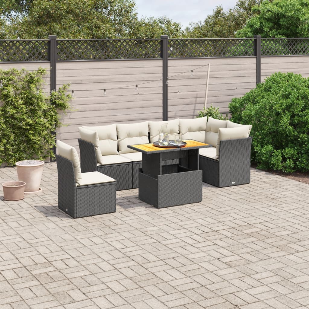 7-delige Loungeset met kussens poly rattan zwart is nu te koop bij PeponiXL, paradijselijk wonen!