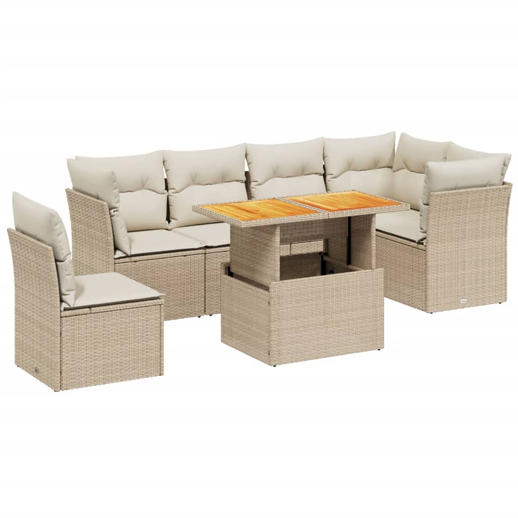 7-delige Loungeset met kussens poly rattan beige is nu te koop bij PeponiXL, paradijselijk wonen!