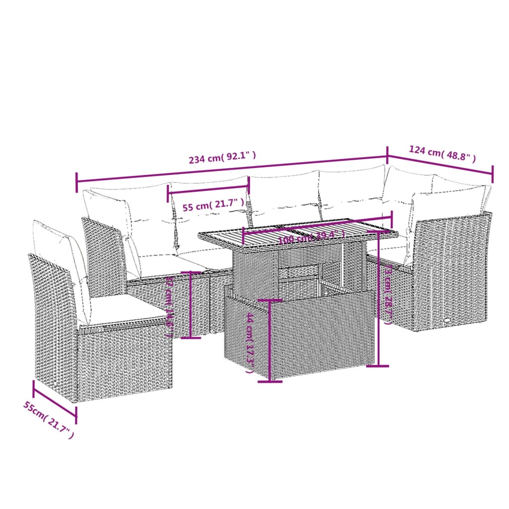 7-delige Loungeset met kussens poly rattan beige is nu te koop bij PeponiXL, paradijselijk wonen!
