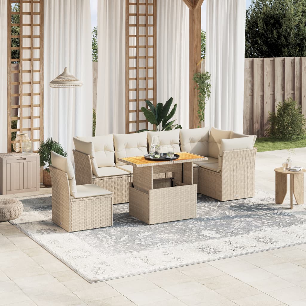 7-delige Loungeset met kussens poly rattan beige is nu te koop bij PeponiXL, paradijselijk wonen!