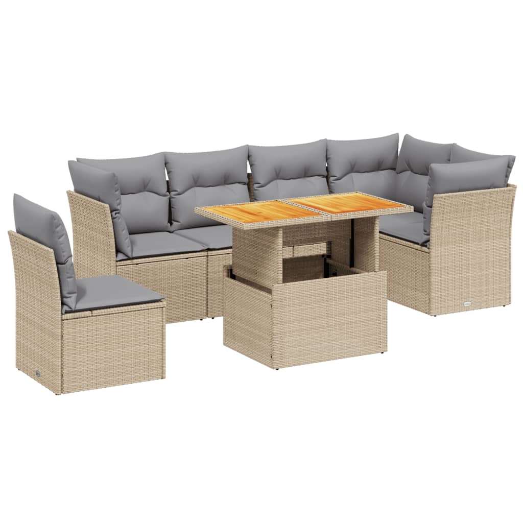 7-delige Loungeset met kussens poly rattan beige is nu te koop bij PeponiXL, paradijselijk wonen!