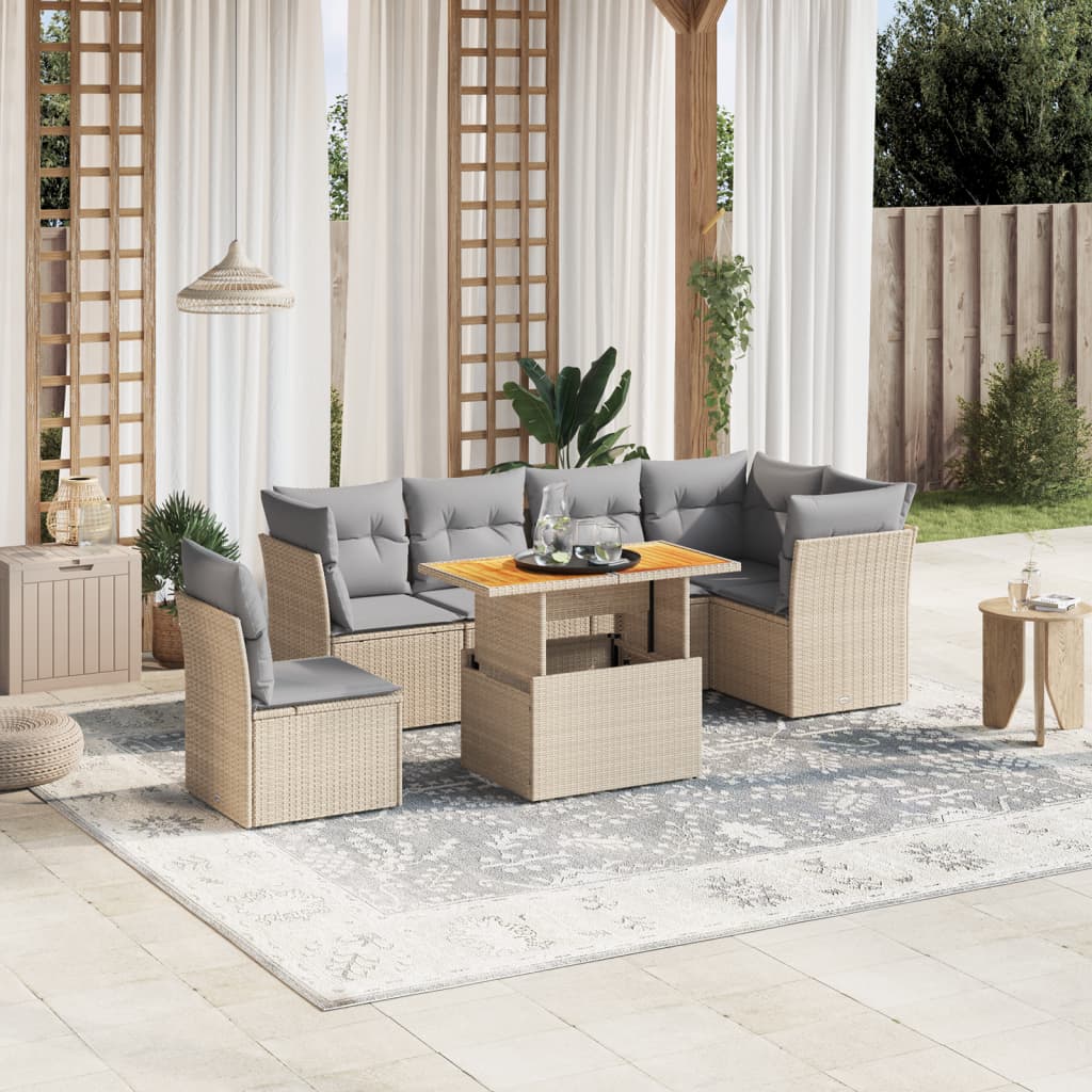 7-delige Loungeset met kussens poly rattan beige is nu te koop bij PeponiXL, paradijselijk wonen!