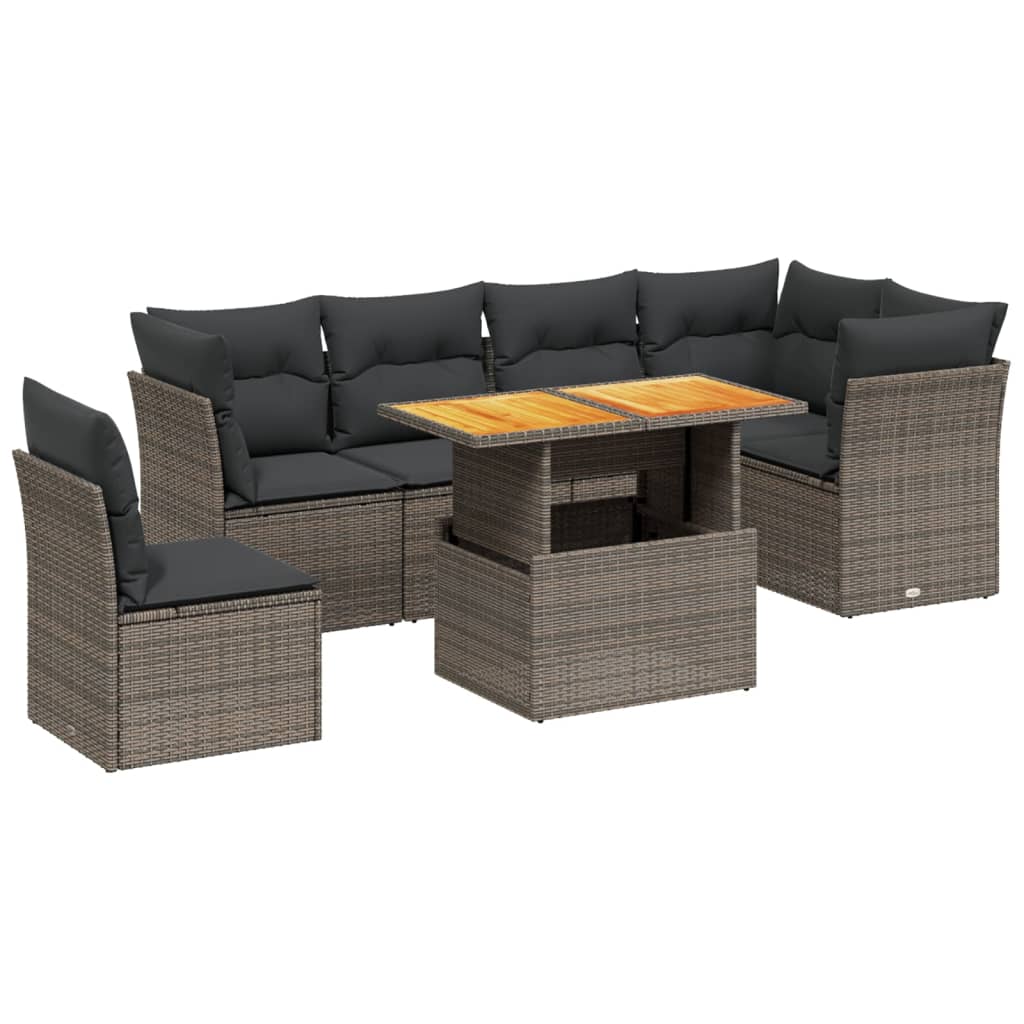 7-delige Loungeset met kussens poly rattan grijs is nu te koop bij PeponiXL, paradijselijk wonen!
